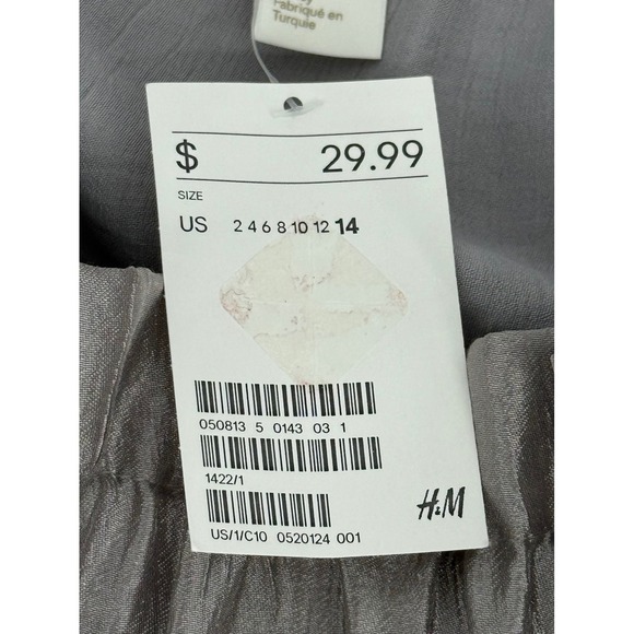 HM Women Metallic Silver Paperbag Waist Mini Skirt Textured Sz 14 New - Picture 10 of 10